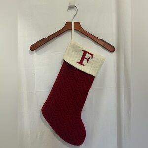 Holiday Stocking - Red and White Knit Stocking With Initial “F”
